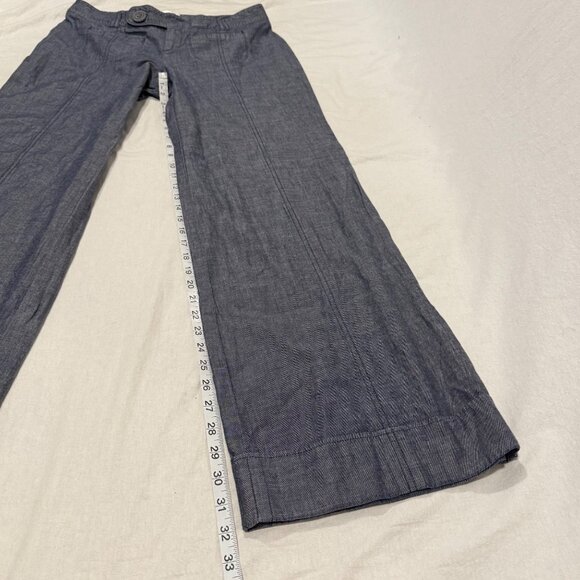 Anthro Elevenses Blue Gray Chambray Wide-Leg Cuffed Pants Size‎ 10 - Picture 7 of 9